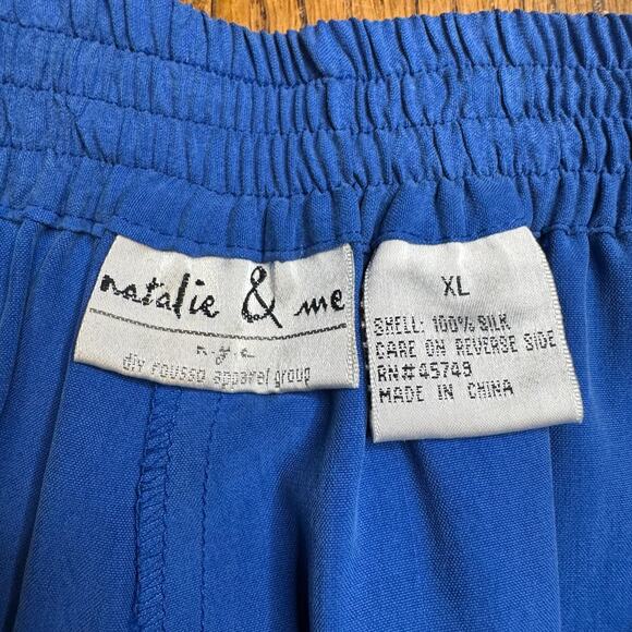 VTG Natalie & Me 100% Silk Royal Blue Pants Suit and Blouse Set Womens Sz XL - Picture 3 of 15